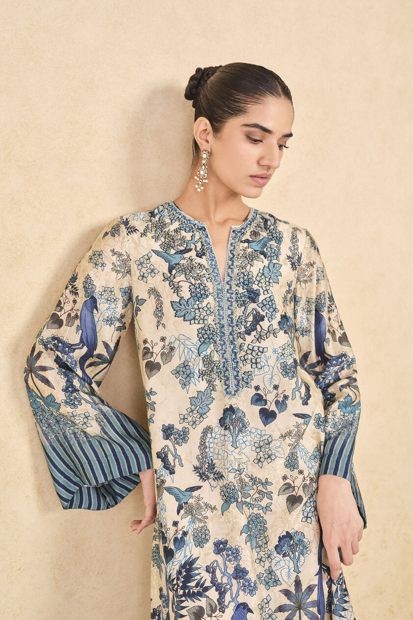 Avis Printed Silk Kaftan - Beige, Beige, image 4